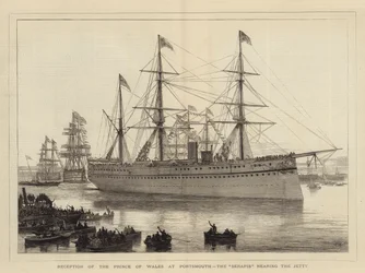 Reception of the Prince of Wales at Portsmouth, the Serapis nearing the Jetty